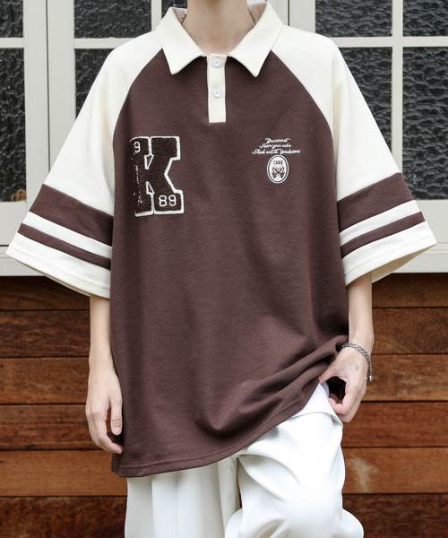 neos(ネオス)の「【neos】ルーズシルエット ワッペン ロゴ サガラ刺繍 ライン ラグラン ハーフスリーブ ポロシャツ(ポロシャツ・メンズ・ホワイト×ブラウン/ホワイト×ブルー・X-LARGE/LARGE/MEDIUM)」の17枚目の写真