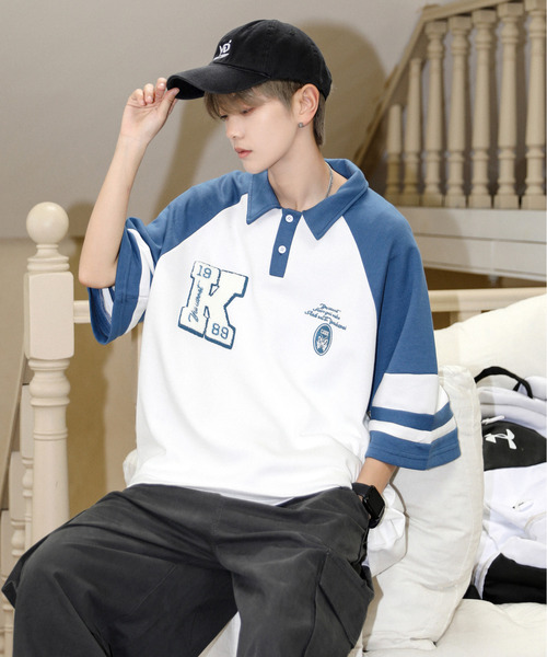 neos(ネオス)の「【neos】ルーズシルエット ワッペン ロゴ サガラ刺繍 ライン ラグラン ハーフスリーブ ポロシャツ(ポロシャツ・メンズ・ホワイト×ブラウン/ホワイト×ブルー・X-LARGE/LARGE/MEDIUM)」の20枚目の写真