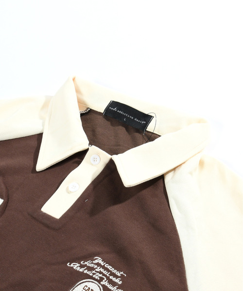 neos(ネオス)の「【neos】ルーズシルエット ワッペン ロゴ サガラ刺繍 ライン ラグラン ハーフスリーブ ポロシャツ(ポロシャツ・メンズ・ホワイト×ブラウン/ホワイト×ブルー・X-LARGE/LARGE/MEDIUM)」の12枚目の写真