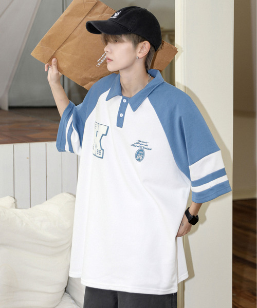 neos(ネオス)の「【neos】ルーズシルエット ワッペン ロゴ サガラ刺繍 ライン ラグラン ハーフスリーブ ポロシャツ(ポロシャツ・メンズ・ホワイト×ブラウン/ホワイト×ブルー・X-LARGE/LARGE/MEDIUM)」の22枚目の写真