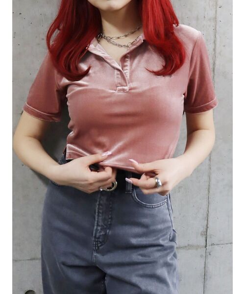 EVRIS（エヴリス）の「ベロアスキッパーショートトップス（Tシャツ/カットソー・レディース・ブルー/グレー/ピンク・FREE）」の3枚目の写真