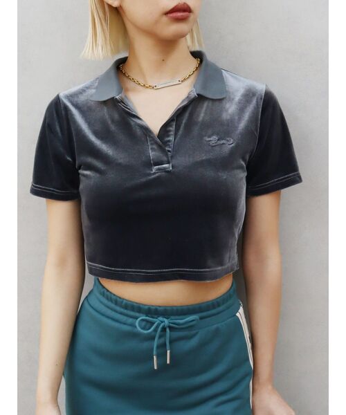 EVRIS（エヴリス）の「ベロアスキッパーショートトップス（Tシャツ/カットソー・レディース・ブルー/グレー/ピンク・FREE）」の8枚目の写真