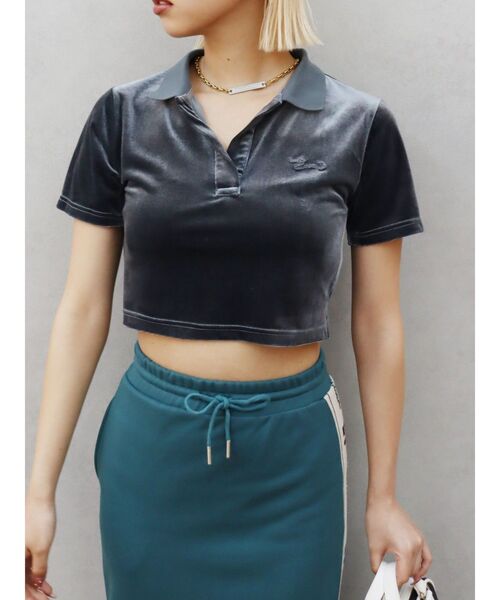 EVRIS（エヴリス）の「ベロアスキッパーショートトップス（Tシャツ/カットソー・レディース・ブルー/グレー/ピンク・FREE）」の9枚目の写真