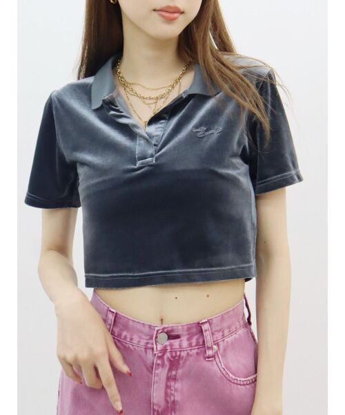 EVRIS（エヴリス）の「ベロアスキッパーショートトップス（Tシャツ/カットソー・レディース・ブルー/グレー/ピンク・FREE）」の14枚目の写真