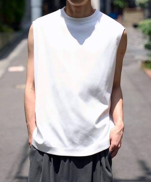 CITY TOKYO（シティトウキョウ）の「キングコットンノースリーブTEE（Tシャツ/カットソー・メンズ・ホワイト/ブラック・1/2）」の2枚目の写真