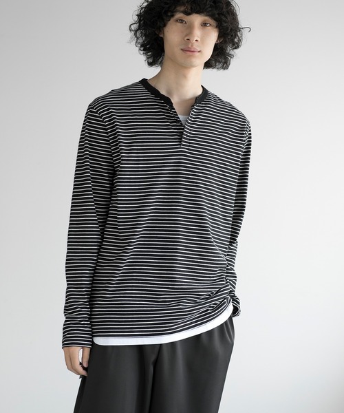 aimoha(アイモハ)の「aimoha men NAUYTICAL STRIPE HENLEY COMFORT TEE(Tシャツ/カットソー・メンズ・ブラック/グレー/ホワイト・LARGE/X-LARGE/XX-LARGE/XXX-LARGE)」の1枚目の写真