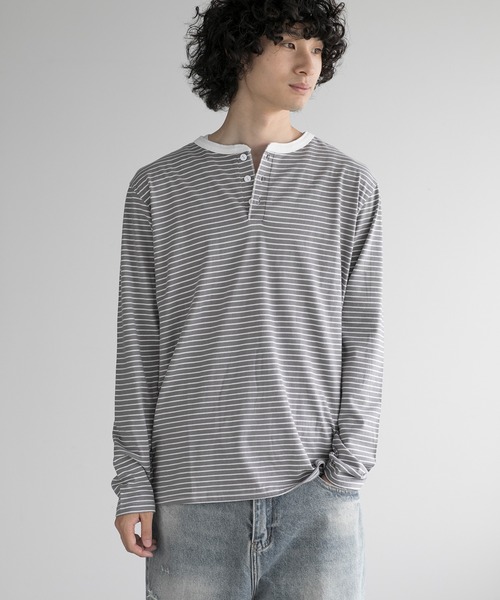 aimoha(アイモハ)の「aimoha men NAUYTICAL STRIPE HENLEY COMFORT TEE(Tシャツ/カットソー・メンズ・ブラック/グレー/ホワイト・LARGE/X-LARGE/XX-LARGE/XXX-LARGE)」の12枚目の写真