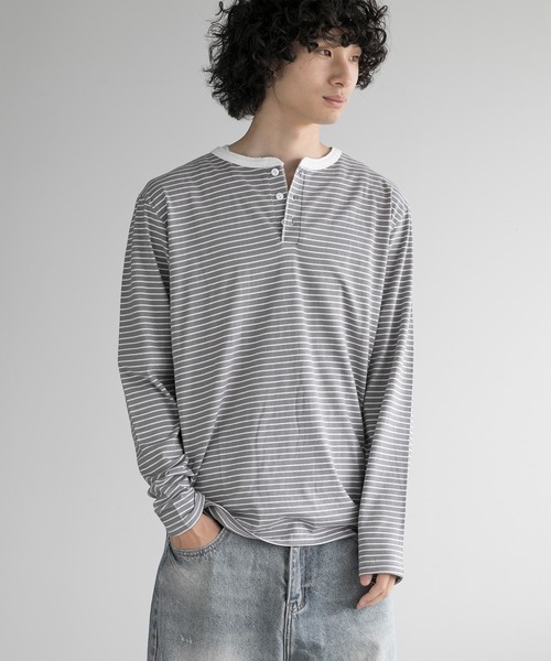 aimoha(アイモハ)の「aimoha men NAUYTICAL STRIPE HENLEY COMFORT TEE(Tシャツ/カットソー・メンズ・ブラック/グレー/ホワイト・LARGE/X-LARGE/XX-LARGE/XXX-LARGE)」の15枚目の写真