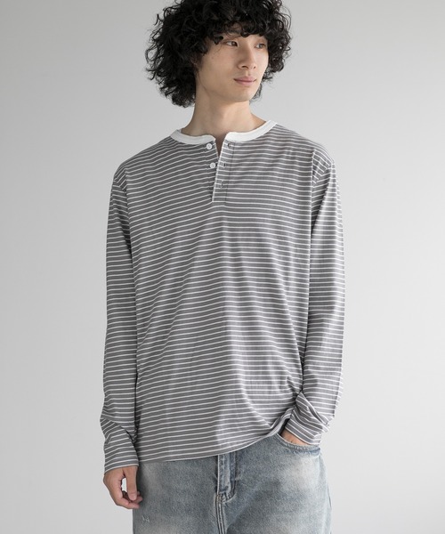 aimoha(アイモハ)の「aimoha men NAUYTICAL STRIPE HENLEY COMFORT TEE(Tシャツ/カットソー・メンズ・ブラック/グレー/ホワイト・LARGE/X-LARGE/XX-LARGE/XXX-LARGE)」の16枚目の写真