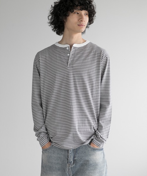aimoha(アイモハ)の「aimoha men NAUYTICAL STRIPE HENLEY COMFORT TEE(Tシャツ/カットソー・メンズ・ブラック/グレー/ホワイト・LARGE/X-LARGE/XX-LARGE/XXX-LARGE)」の17枚目の写真