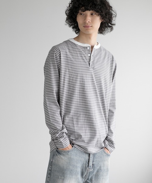 aimoha(アイモハ)の「aimoha men NAUYTICAL STRIPE HENLEY COMFORT TEE(Tシャツ/カットソー・メンズ・ブラック/グレー/ホワイト・LARGE/X-LARGE/XX-LARGE/XXX-LARGE)」の18枚目の写真