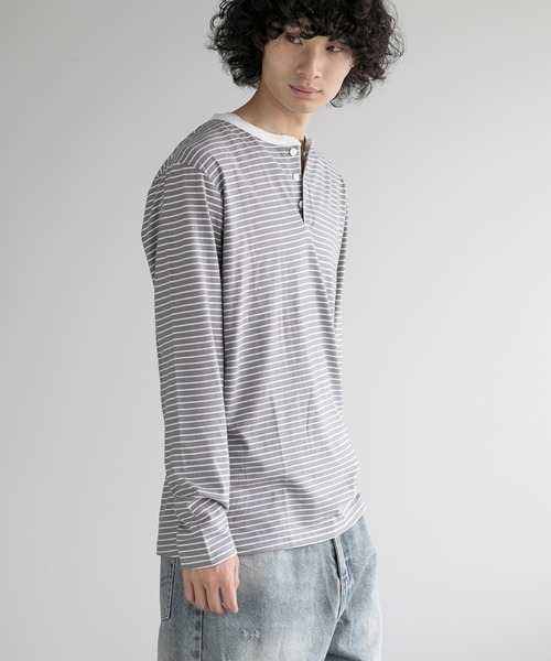aimoha(アイモハ)の「aimoha men NAUYTICAL STRIPE HENLEY COMFORT TEE(Tシャツ/カットソー・メンズ・ブラック/グレー/ホワイト・LARGE/X-LARGE/XX-LARGE/XXX-LARGE)」の19枚目の写真