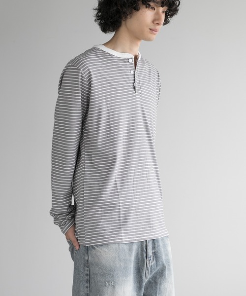aimoha(アイモハ)の「aimoha men NAUYTICAL STRIPE HENLEY COMFORT TEE(Tシャツ/カットソー・メンズ・ブラック/グレー/ホワイト・LARGE/X-LARGE/XX-LARGE/XXX-LARGE)」の20枚目の写真