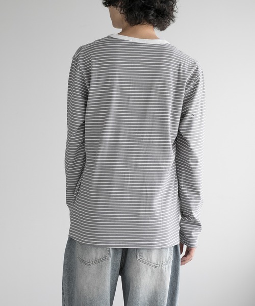 aimoha(アイモハ)の「aimoha men NAUYTICAL STRIPE HENLEY COMFORT TEE(Tシャツ/カットソー・メンズ・ブラック/グレー/ホワイト・LARGE/X-LARGE/XX-LARGE/XXX-LARGE)」の22枚目の写真