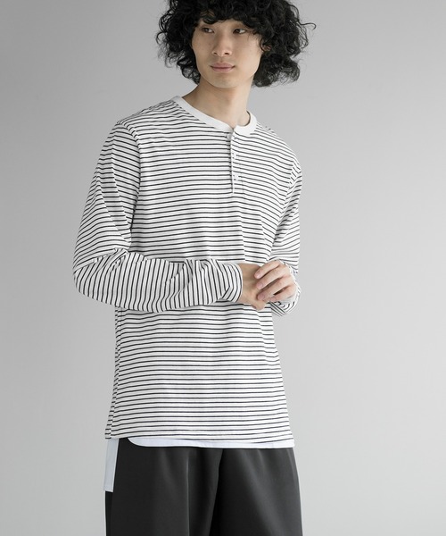 aimoha(アイモハ)の「aimoha men NAUYTICAL STRIPE HENLEY COMFORT TEE(Tシャツ/カットソー・メンズ・ブラック/グレー/ホワイト・LARGE/X-LARGE/XX-LARGE/XXX-LARGE)」の5枚目の写真