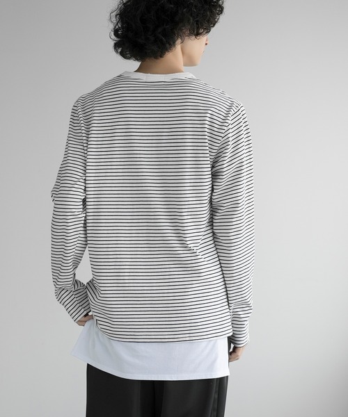 aimoha(アイモハ)の「aimoha men NAUYTICAL STRIPE HENLEY COMFORT TEE(Tシャツ/カットソー・メンズ・ブラック/グレー/ホワイト・LARGE/X-LARGE/XX-LARGE/XXX-LARGE)」の6枚目の写真