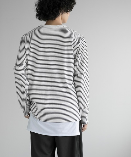 aimoha(アイモハ)の「aimoha men NAUYTICAL STRIPE HENLEY COMFORT TEE(Tシャツ/カットソー・メンズ・ブラック/グレー/ホワイト・LARGE/X-LARGE/XX-LARGE/XXX-LARGE)」の7枚目の写真