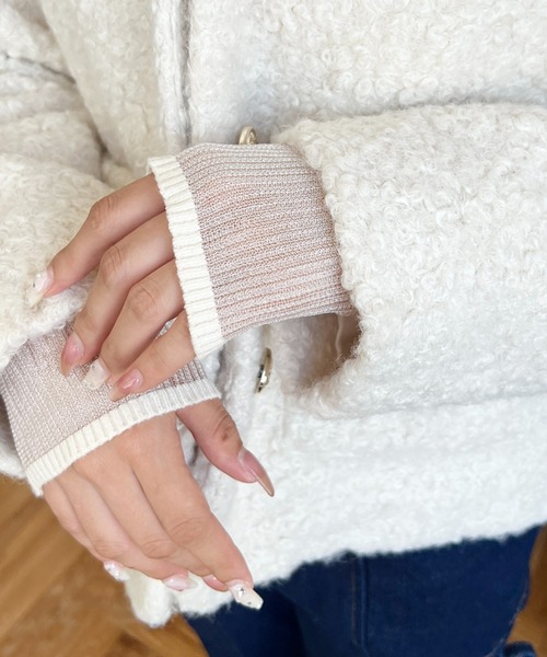 セール】フェイクリングウール金ボタンノーカラージャケット