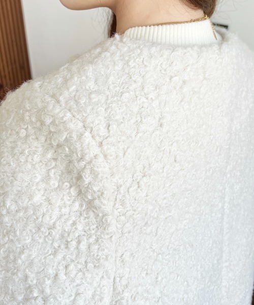 フェイクリングウール金ボタンノーカラージャケット（ノーカラー