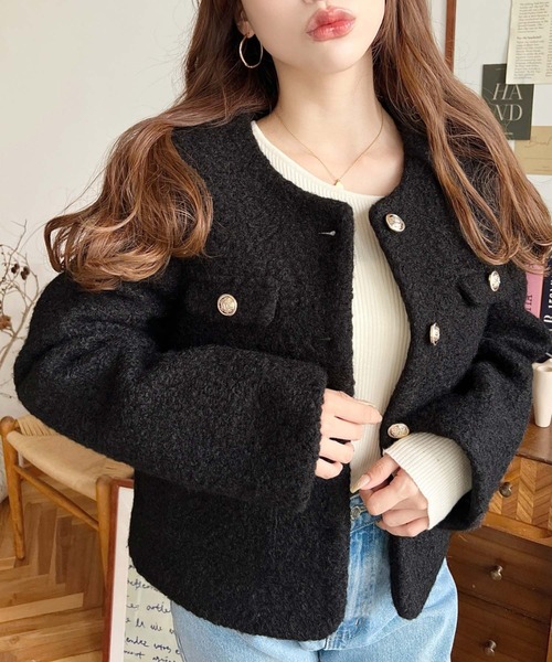 極美品✨レオナール ノーカラージャケットコート 宝石柄トリム 金ボタン LL相当 5524123_sub21_LL.jpg