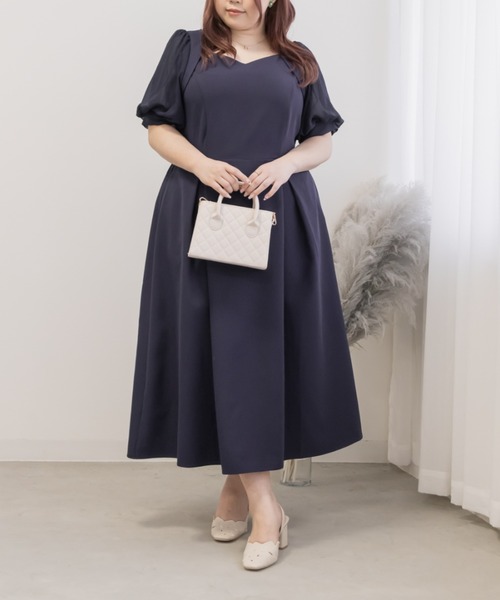 CLETTE(クレット)の「シアー5分袖ワンピース(ワンピース・レディース・ブルー/ピンク/ネイビー・LL/3L/4L)」の2枚目の写真