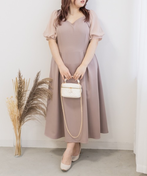 CLETTE(クレット)の「シアー5分袖ワンピース(ワンピース・レディース・ブルー/ピンク/ネイビー・LL/3L/4L)」の1枚目の写真