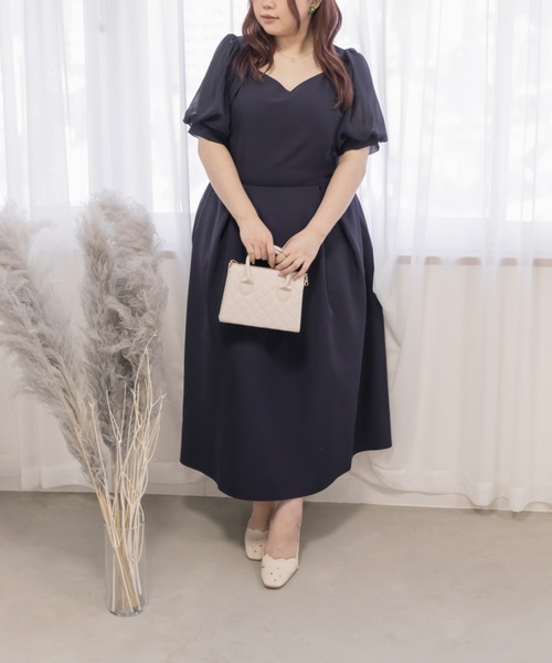 CLETTE(クレット)の「シアー5分袖ワンピース(ワンピース・レディース・ブルー/ピンク/ネイビー・LL/3L/4L)」の4枚目の写真