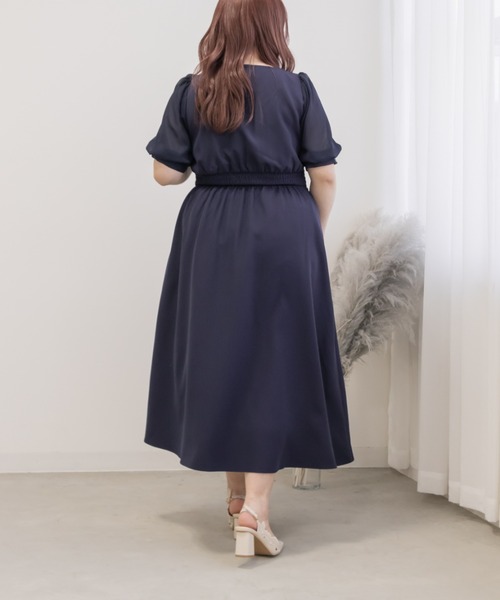 CLETTE(クレット)の「シアー5分袖ワンピース(ワンピース・レディース・ブルー/ピンク/ネイビー・LL/3L/4L)」の5枚目の写真