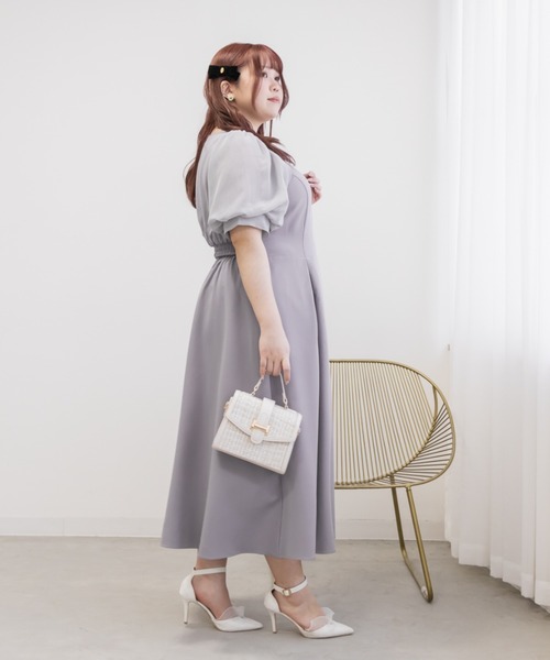 CLETTE(クレット)の「シアー5分袖ワンピース(ワンピース・レディース・ブルー/ピンク/ネイビー・LL/3L/4L)」の8枚目の写真