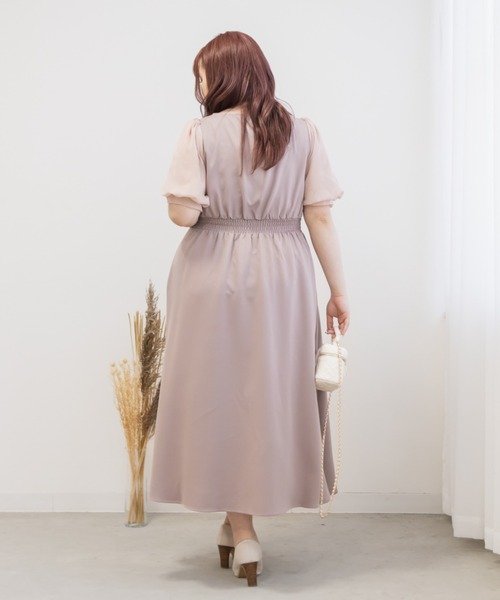 CLETTE(クレット)の「シアー5分袖ワンピース(ワンピース・レディース・ブルー/ピンク/ネイビー・LL/3L/4L)」の14枚目の写真