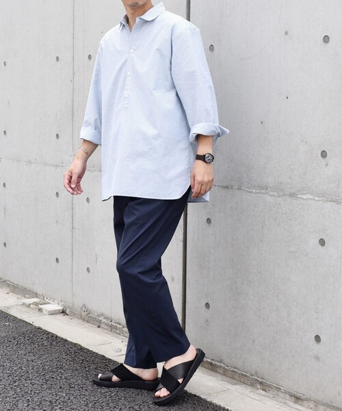 SHIPS any(シップス エニィ)の「SHIPS any: 〈洗濯機可能〉コットン / リネン ブルー ストライプ 7分袖 プルオーバーシャツ◇(シャツ/ブラウス・メンズ・ライトブルー/ブルー/コバルトブルー/ダークブルー・SMALL/MEDIUM/LARGE/X-LARGE)」の5枚目の写真