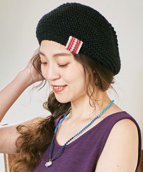 チャイハネ（チャイハネ）の「【チャイハネ】ペジニットベレー帽（ハンチング/ベレー帽・レディース・カーキ/ブラック/ベージュ・FREE）」の2枚目の写真