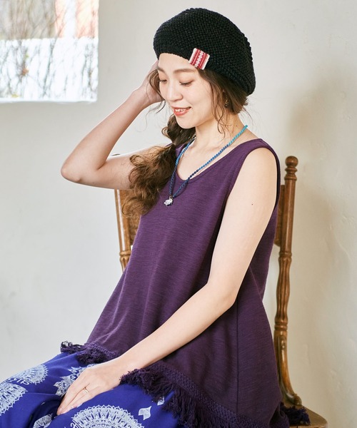 チャイハネ（チャイハネ）の「【チャイハネ】ペジニットベレー帽（ハンチング/ベレー帽・レディース・カーキ/ブラック/ベージュ・FREE）」の6枚目の写真