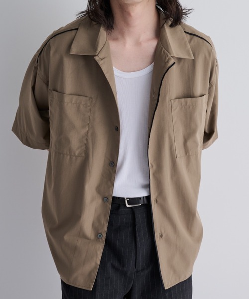 MERLOT(メルロー)の「ルーズフィットパイピングシャツ(シャツ/ブラウス・メンズ・サックスブルー/ベージュ・FREE)」の5枚目の写真