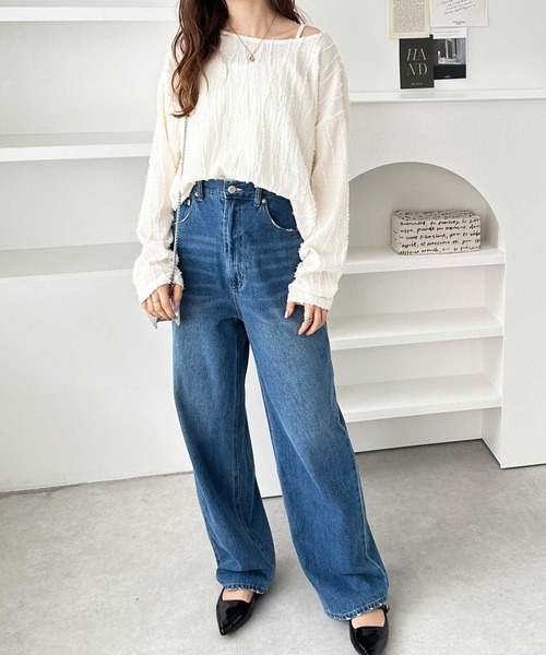 GeeRA（ジーラ）の「シャギージャガードフリンジボートネックカットソー（Tシャツ/カットソー・レディース・モカ/オフホワイト/ブルー/ブラック/ライム・MEDIUM/LARGE/X-LARGE）」の8枚目の写真