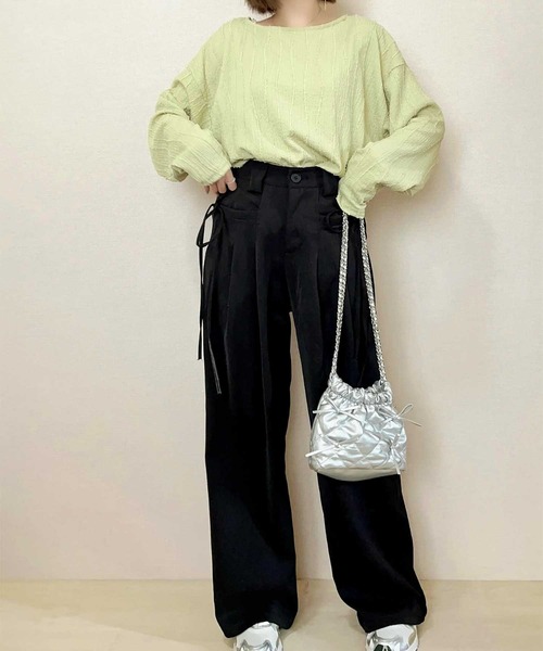 GeeRA（ジーラ）の「シャギージャガードフリンジボートネックカットソー（Tシャツ/カットソー・レディース・モカ/オフホワイト/ブルー/ブラック/ライム・MEDIUM/LARGE/X-LARGE）」の22枚目の写真