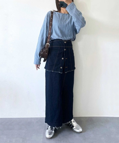 GeeRA（ジーラ）の「シャギージャガードフリンジボートネックカットソー（Tシャツ/カットソー・レディース・モカ/オフホワイト/ブルー/ブラック/ライム・MEDIUM/LARGE/X-LARGE）」の19枚目の写真