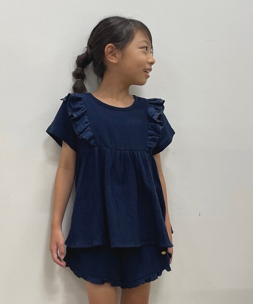SHOO・LA・RUE（シューラルー）の「◆【110-140cm/セットアップ可】楊柳フリルトップス（シャツ/ブラウス・キッズ・パープル/ネイビー・12/14/11/13）」の3枚目の写真