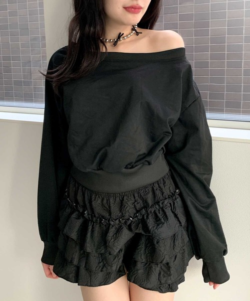 Teem Store（チームストア）の「オフショルダー ショート トップス（スウェット・レディース・ブラック/グレー/ホワイト・F）」の3枚目の写真