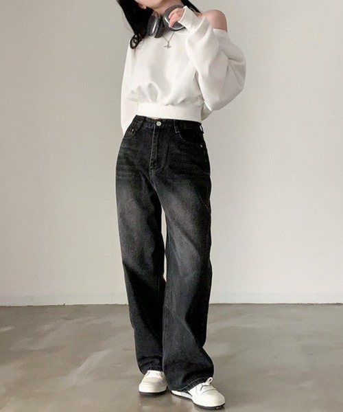Teem Store（チームストア）の「オフショルダー ショート トップス（スウェット・レディース・ブラック/グレー/ホワイト・F）」の8枚目の写真