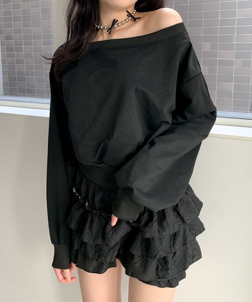 Teem Store（チームストア）の「オフショルダー ショート トップス（スウェット・レディース・ブラック/グレー/ホワイト・F）」の11枚目の写真