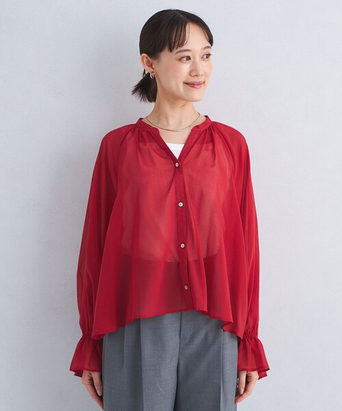 グリーンレーベル　新品タグ付き　シアー ギャザー ハオリ ブラウス green label relaxing（グリーンレーベルリラクシング）の