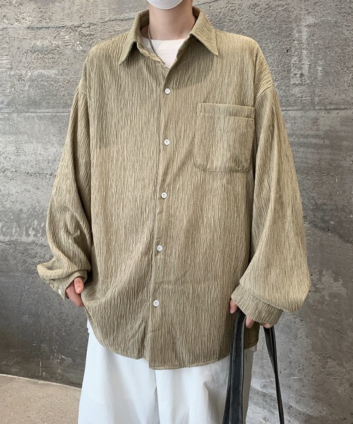【セール】【FVLMEN】pleats stripe longsleeve shirt/プリーツ ストライプ ロングスリーブ シャツ（シャツ/ブラウス）｜FVLMEN（フルメン）