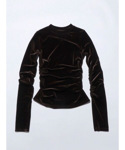 VEQUM（VEQUM）の「【VEQUM】GATHER FIT VELOUR TOPS（Tシャツ/カットソー・レディース・ブラウン/ブルー/ブラック・FREE）」の3枚目の写真