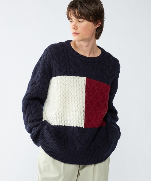 TOMMY HILFIGER（トミーヒルフィガー）の「ケーブルフラッグセーター（ニット/セーター・メンズ・ネイビー・LARGE/MEDIUM/SMALL/X-LARGE）」の6枚目の写真