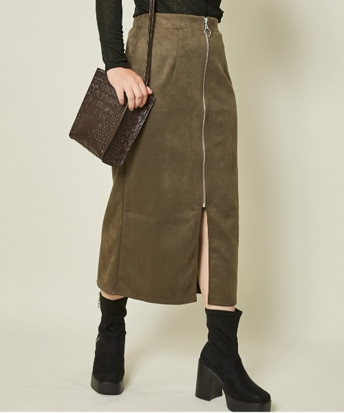 GORGE(ゴージ)の「《ZIPスリット×スエード風》レディース タイトスカート ポンチ素材 ロング丈 ストレッチ 秋冬(スカート・レディース・ブラック/グレイッシュベージュ/グレー/カーキ/モカ・F)」の2枚目の写真