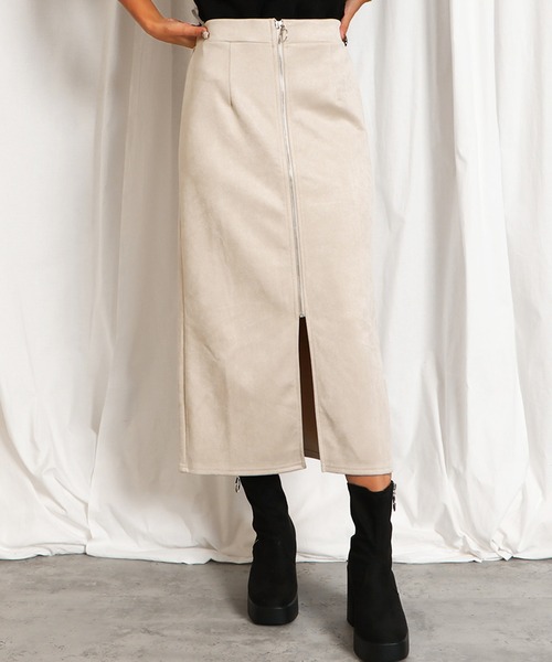 GORGE(ゴージ)の「《ZIPスリット×スエード風》レディース タイトスカート ポンチ素材 ロング丈 ストレッチ 秋冬(スカート・レディース・ブラック/グレイッシュベージュ/グレー/カーキ/モカ・F)」の5枚目の写真