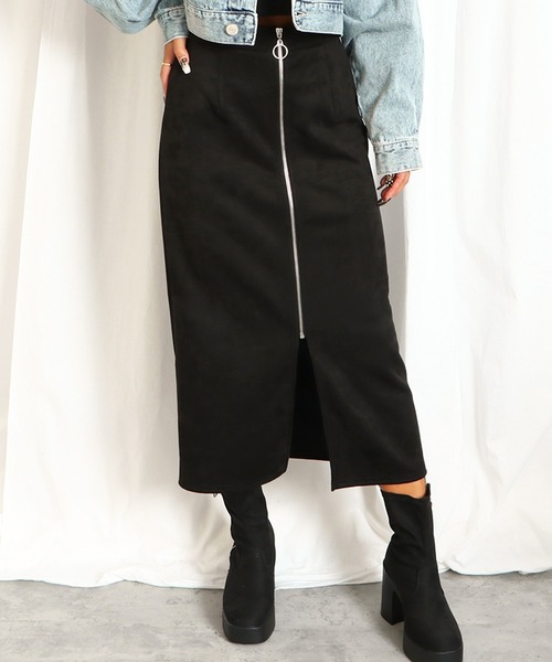 GORGE(ゴージ)の「《ZIPスリット×スエード風》レディース タイトスカート ポンチ素材 ロング丈 ストレッチ 秋冬(スカート・レディース・ブラック/グレイッシュベージュ/グレー/カーキ/モカ・F)」の3枚目の写真