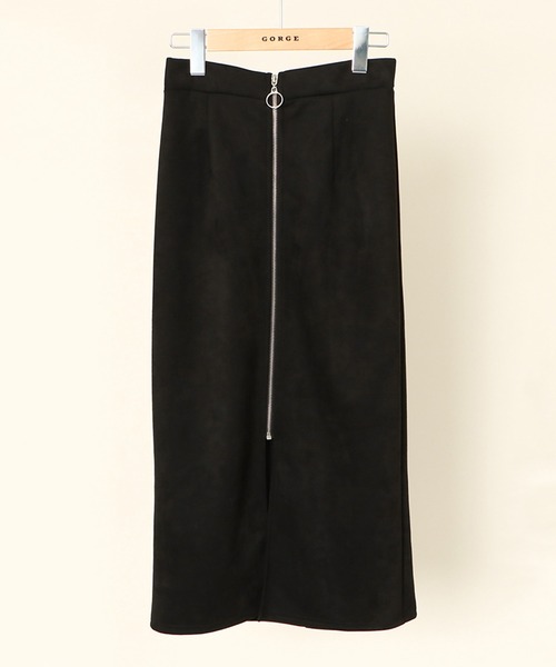 GORGE(ゴージ)の「《ZIPスリット×スエード風》レディース タイトスカート ポンチ素材 ロング丈 ストレッチ 秋冬(スカート・レディース・ブラック/グレイッシュベージュ/グレー/カーキ/モカ・F)」の8枚目の写真