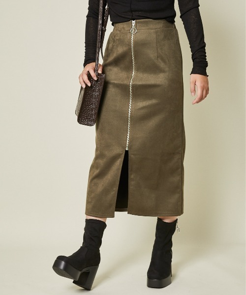 GORGE(ゴージ)の「《ZIPスリット×スエード風》レディース タイトスカート ポンチ素材 ロング丈 ストレッチ 秋冬(スカート・レディース・ブラック/グレイッシュベージュ/グレー/カーキ/モカ・F)」の12枚目の写真
